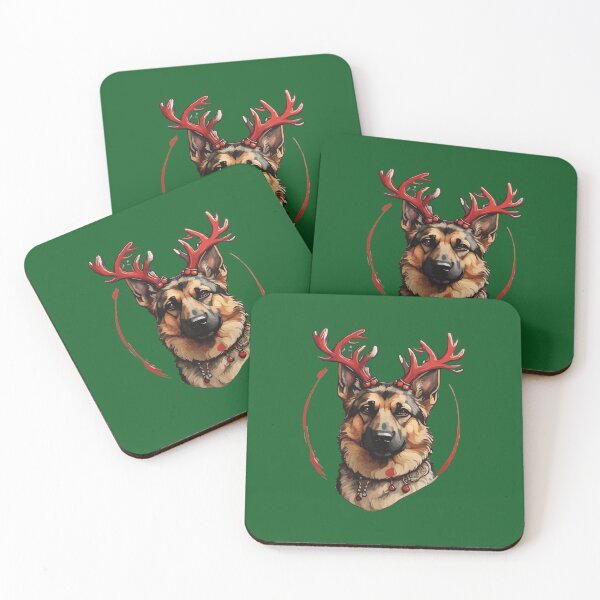 Item preview, German Shepherd Face Wearing Reindeer Horns Costume designed and sold by thecatcouch.