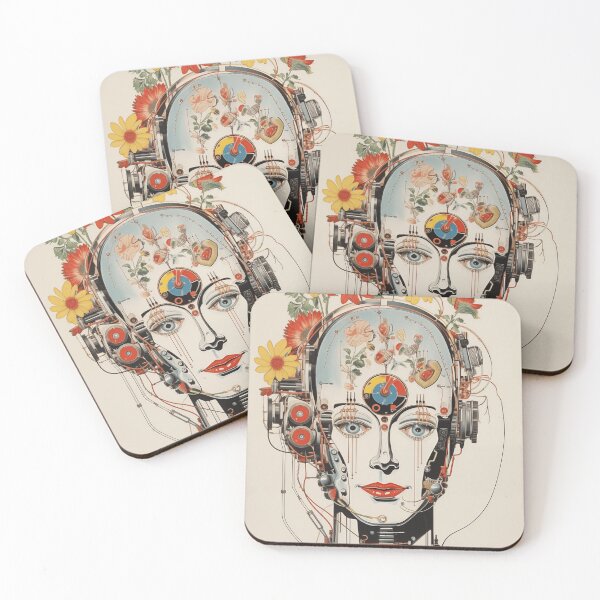 Item preview, Abstract Vintage Illustration of Robot with Microchips and Flowers designed and sold by Je-we.
