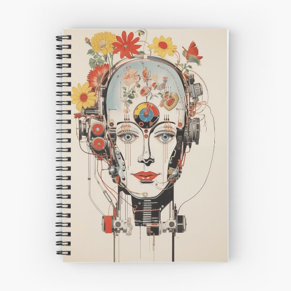 Item preview, Abstract Vintage Illustration of Robot with Microchips and Flowers designed and sold by Je-we.