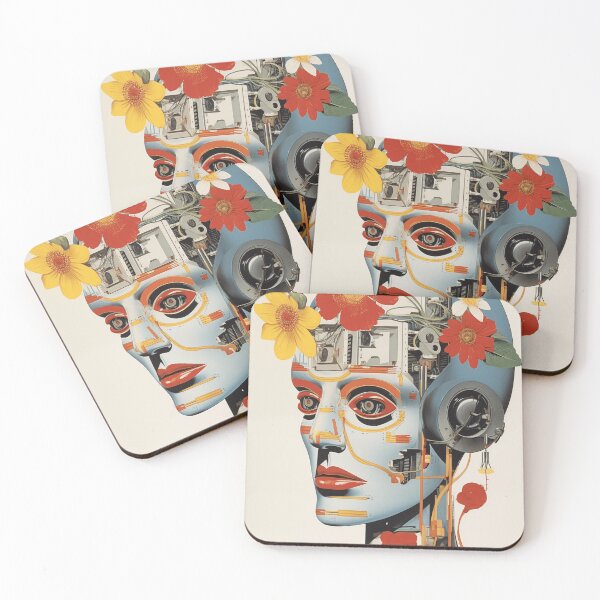 Item preview, Abstract Vintage Illustration of Robot with Microchips and Flowers designed and sold by Je-we.