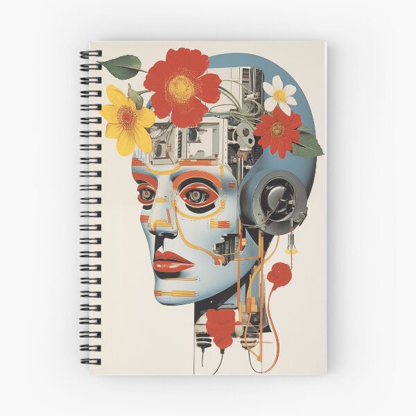 Item preview, Abstract Vintage Illustration of Robot with Microchips and Flowers designed and sold by Je-we.