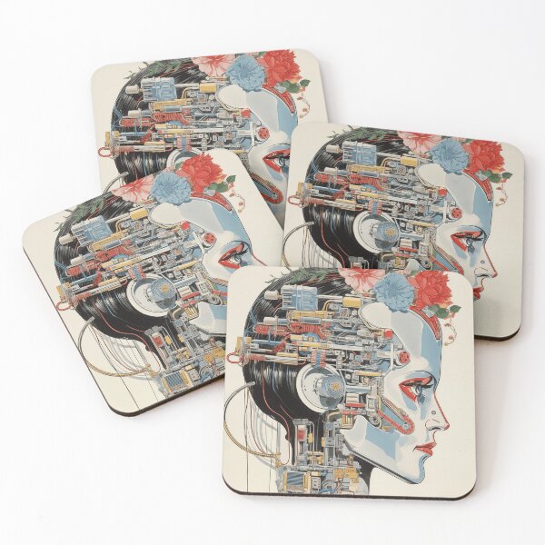Item preview, Abstract Vintage Illustration of Robot with Microchips and Flowers designed and sold by Je-we.