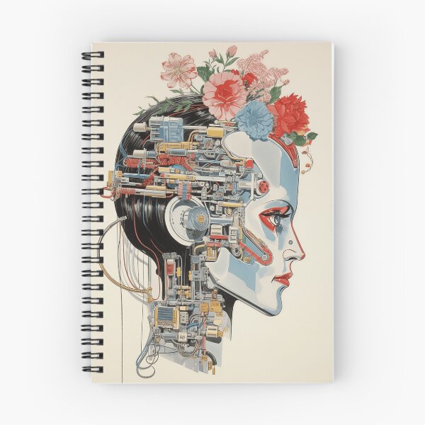 Item preview, Abstract Vintage Illustration of Robot with Microchips and Flowers designed and sold by Je-we.