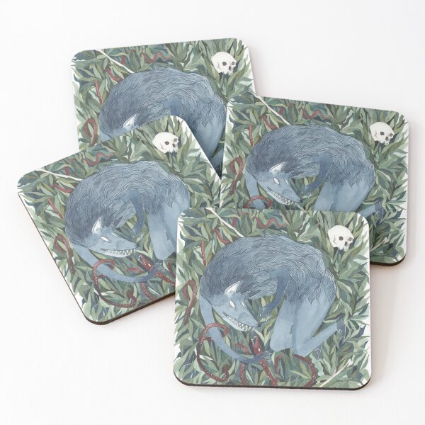 Item preview, Watercolor Wolf Snake Leaves Painting designed and sold by permare.