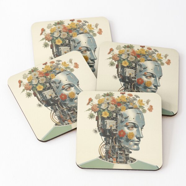 Item preview, Abstract Vintage Illustration of Robot with Microchips and Flowers designed and sold by Je-we.
