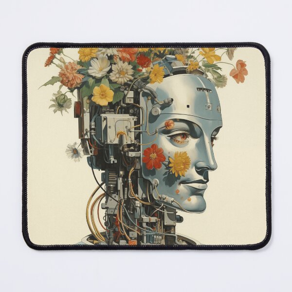Item preview, Abstract Vintage Illustration of Robot with Microchips and Flowers designed and sold by Je-we.