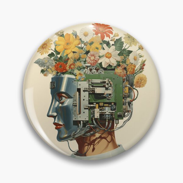 Item preview, Abstract Vintage Illustration of Robot with Microchips and Flowers designed and sold by Je-we.