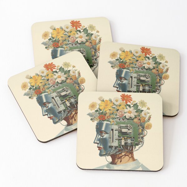 Item preview, Abstract Vintage Illustration of Robot with Microchips and Flowers designed and sold by Je-we.