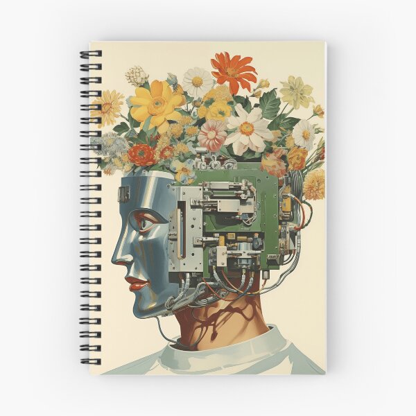 Item preview, Abstract Vintage Illustration of Robot with Microchips and Flowers designed and sold by Je-we.
