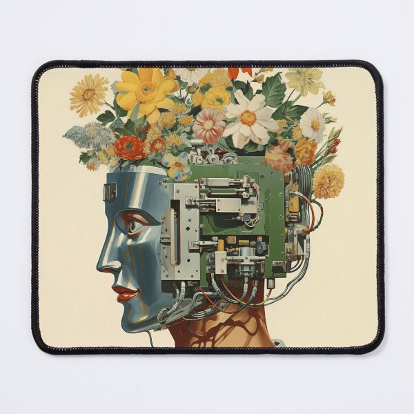Item preview, Abstract Vintage Illustration of Robot with Microchips and Flowers designed and sold by Je-we.