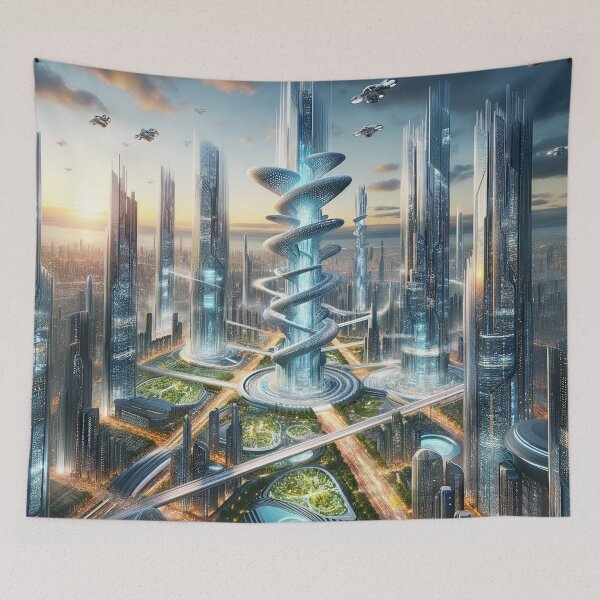 Item preview, Future City Landscape - Urban Dreamscape Art designed and sold by The-Library.