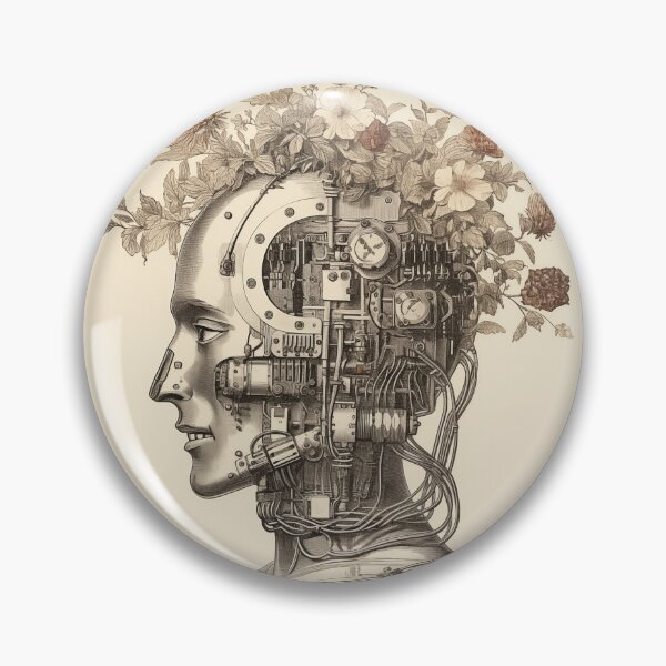 Item preview, Abstract Vintage Illustration of Robot with Microchips and Flowers designed and sold by Je-we.