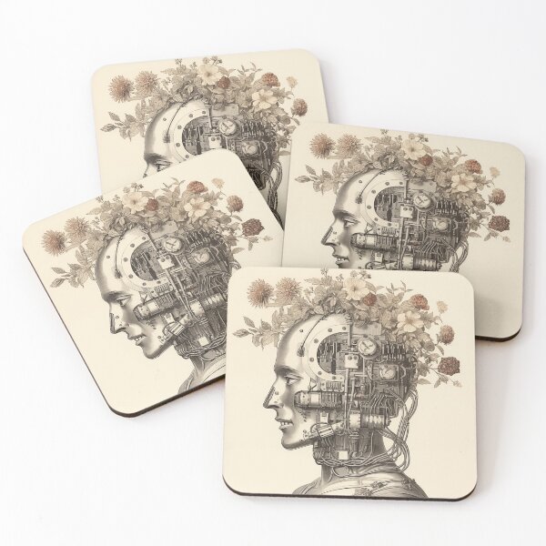 Item preview, Abstract Vintage Illustration of Robot with Microchips and Flowers designed and sold by Je-we.