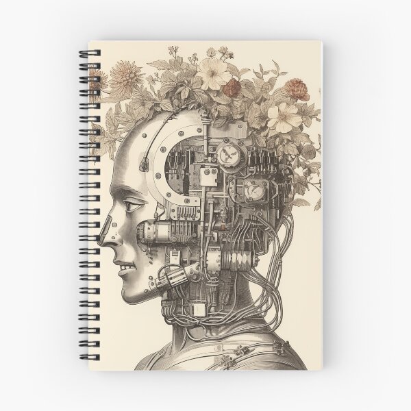 Item preview, Abstract Vintage Illustration of Robot with Microchips and Flowers designed and sold by Je-we.