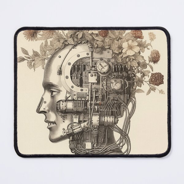 Item preview, Abstract Vintage Illustration of Robot with Microchips and Flowers designed and sold by Je-we.