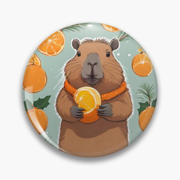 Item preview, Festive capybara offering oranges designed and sold by Confettics.