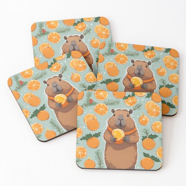 Item preview, Festive capybara offering oranges designed and sold by Confettics.