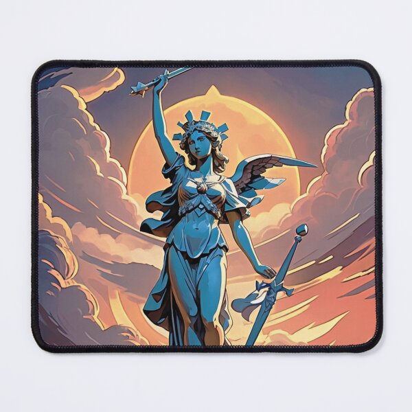 Item preview, Guardians of Twilight: Statue Adorned with Swords Beneath a Mesmerizing Cloudy Sunset Sky designed and sold by nikoskous.
