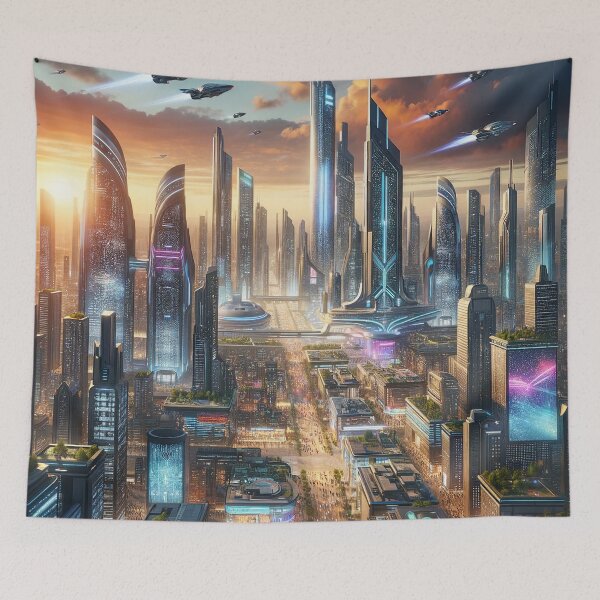 Item preview, Future City Landscape - Urban Dreamscape Art designed and sold by The-Library.