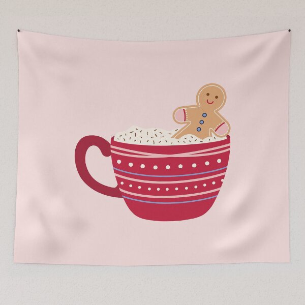 Item preview, Adorable Hot Chocolate Mug with Gingerbread | Red and Pastel Pink designed and sold by Creative Wolf Design.