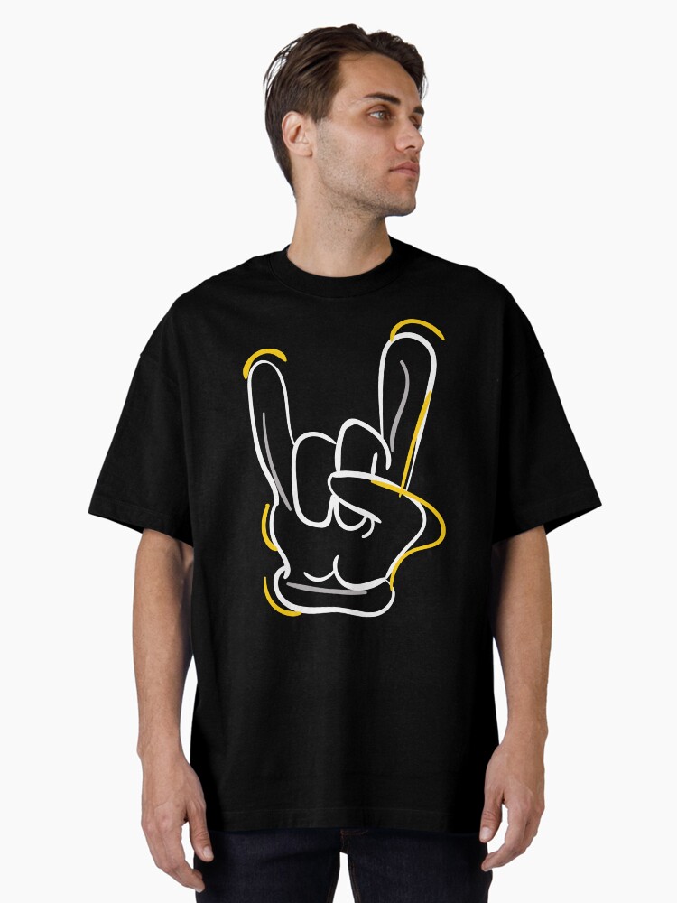 Thumbnail 1 of 7, Oversized T-Shirt, Horn Rocking Hand - Fuzz Rocker white designed and sold by taste-with-it.