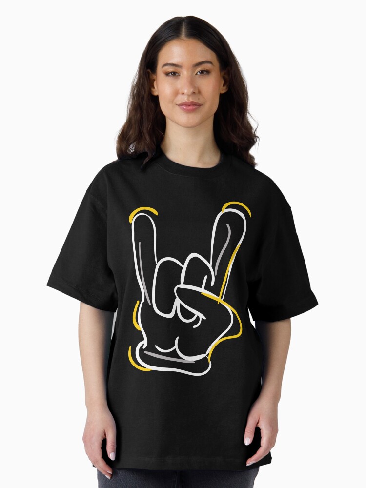 Thumbnail 2 of 7, Oversized T-Shirt, Horn Rocking Hand - Fuzz Rocker white designed and sold by taste-with-it.