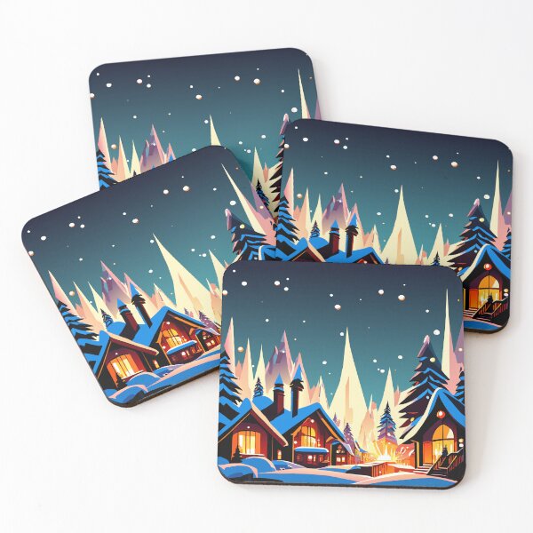 Item preview, Mountain Village illustration in winter themed designed and sold by AgarutanPrint.
