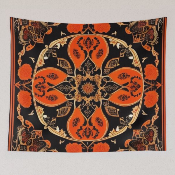 Item preview, Antique Persian design in orange gold black  designed and sold by Roxburylane.
