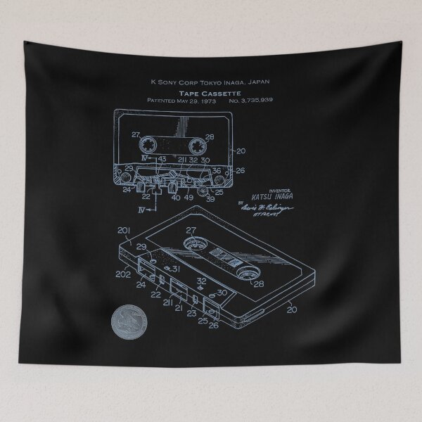 Item preview, Music Cassette Tape Patent Retro Blueprint, Music Lovers Gift, 1973 Cassette Recorder designed and sold by Peter P @ MedleyMerch.
