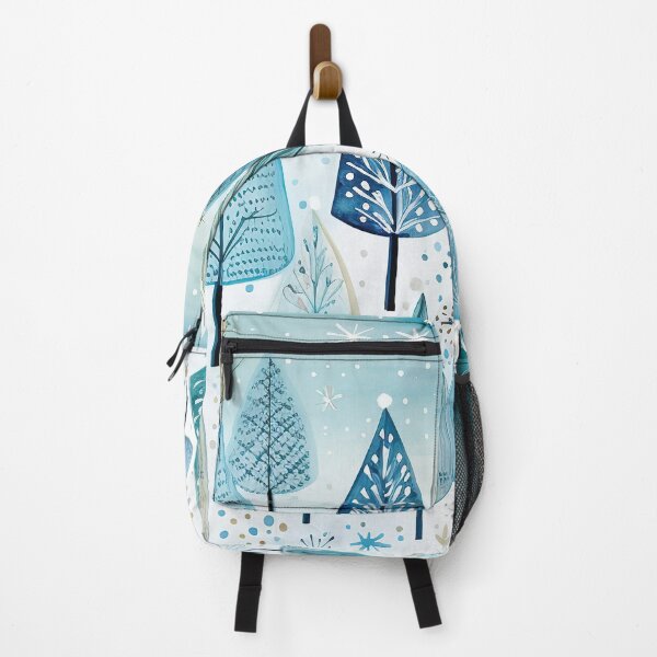 Item preview, Fun whimsical aqua blue doodle art Christmas trees art , winter scene designed and sold by Inktown.