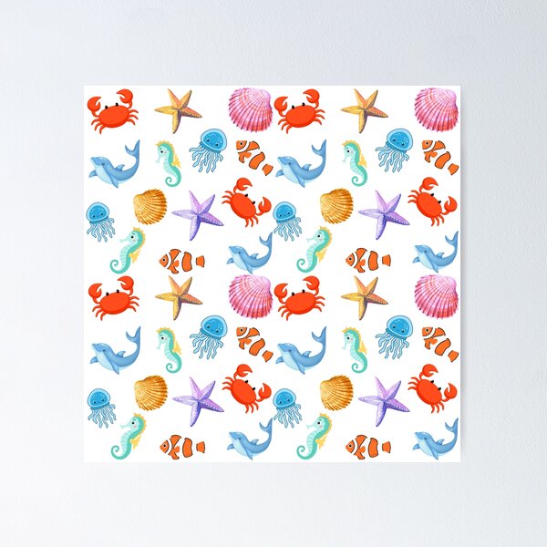 Kawaii Sea Animals Set Poster