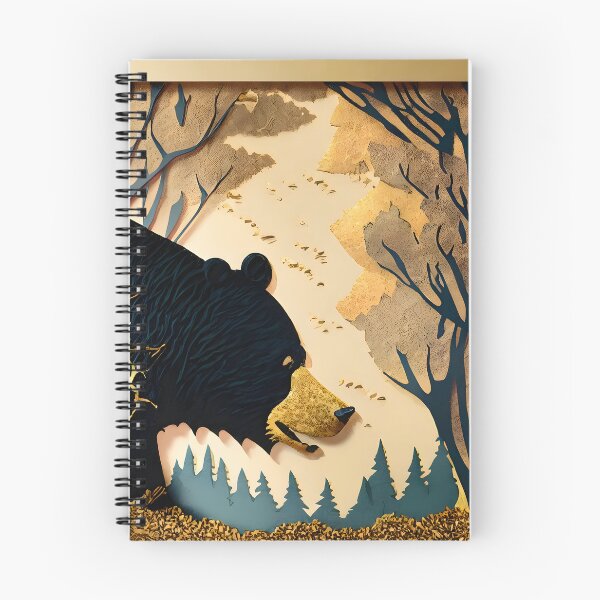 Item preview, Bear, Gold, Layered Paper, Paper Cut, Trees, Cabin, Forest, Blue, Dark Blue, Black designed and sold by Golden-Feathers.