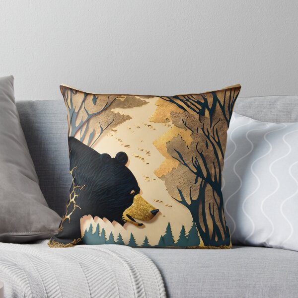 Item preview, Bear, Gold, Layered Paper, Paper Cut, Trees, Cabin, Forest, Blue, Dark Blue, Black designed and sold by Golden-Feathers.