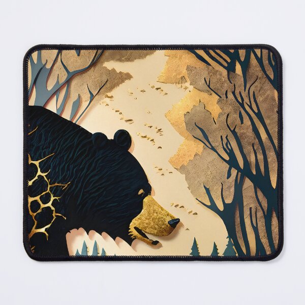 Item preview, Bear, Gold, Layered Paper, Paper Cut, Trees, Cabin, Forest, Blue, Dark Blue, Black designed and sold by Golden-Feathers.