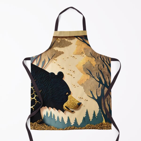Item preview, Bear, Gold, Layered Paper, Paper Cut, Trees, Cabin, Forest, Blue, Dark Blue, Black designed and sold by Golden-Feathers.