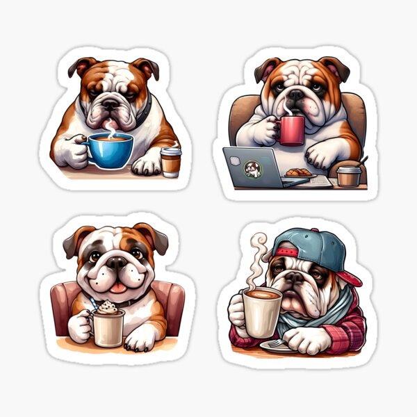 Item preview, English Bulldog Coffee Stickers - Funny Bulldog Bundle designed and sold by BeansterNL.