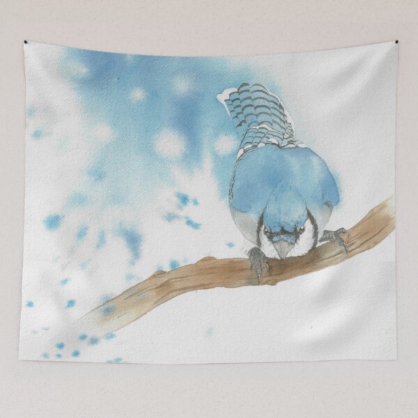 Item preview, Blue jay bird watercolor portrait designed and sold by L'Atelier Oranjade.
