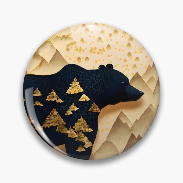 Item preview, Black Bear, Gold, Layered Paper, Paper Cut, Trees, Cabin, Forest, Blue, Dark Blue, Mountains designed and sold by Golden-Feathers.