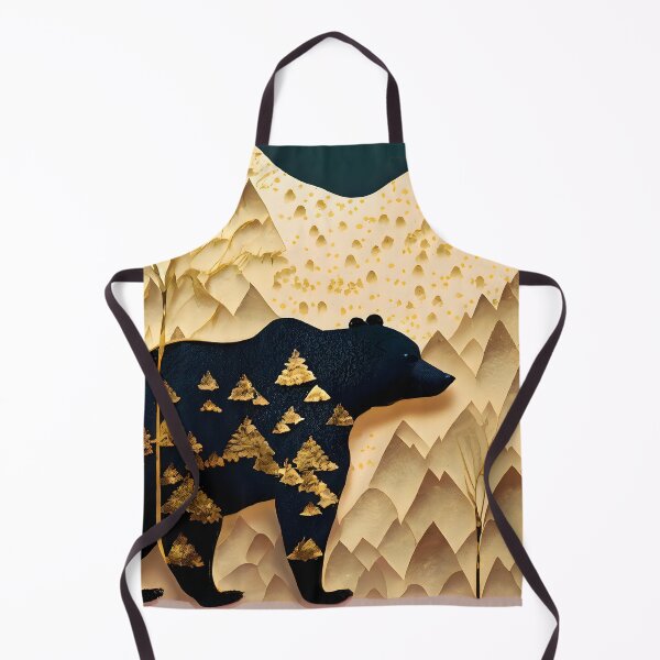 Item preview, Black Bear, Gold, Layered Paper, Paper Cut, Trees, Cabin, Forest, Blue, Dark Blue, Mountains designed and sold by Golden-Feathers.