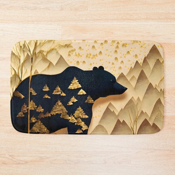 Item preview, Black Bear, Gold, Layered Paper, Paper Cut, Trees, Cabin, Forest, Blue, Dark Blue, Mountains designed and sold by Golden-Feathers.