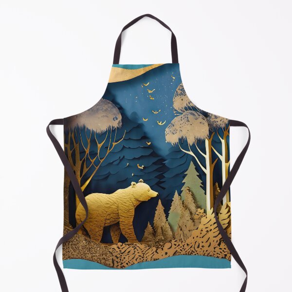 Item preview, Bear, Gold, Layered Paper, Paper Cut, Trees, Cabin, Forest, Blue, Dark Blue designed and sold by Golden-Feathers.
