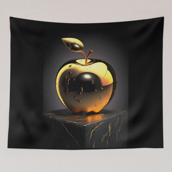 Item preview, "A golden-colored apple on a shiny black table,  designed and sold by AbominationShop.