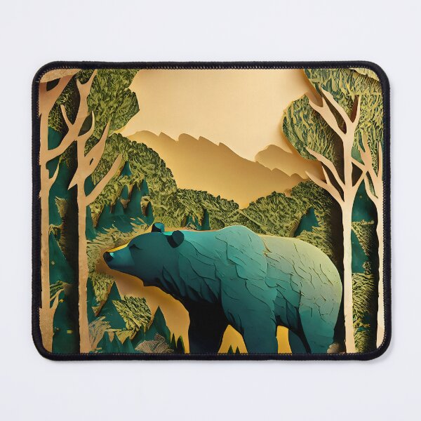 Item preview, Bear, Gold, Layered Paper, Paper Cut, Trees, Cabin, Forest, Teal, Dark Green designed and sold by Golden-Feathers.