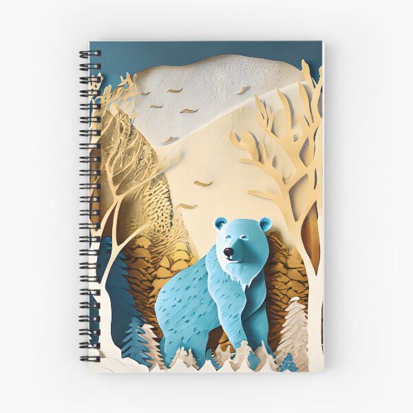 Item preview, Winter Bear, Gold, Layered Paper, Paper Cut, Trees, Cabin, Forest, Blue, Dark Blue designed and sold by Golden-Feathers.