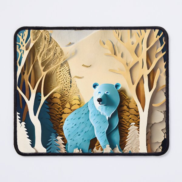 Item preview, Winter Bear, Gold, Layered Paper, Paper Cut, Trees, Cabin, Forest, Blue, Dark Blue designed and sold by Golden-Feathers.