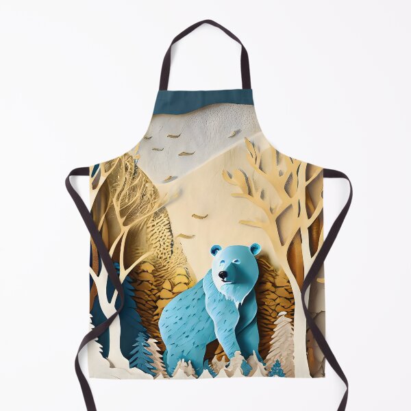 Item preview, Winter Bear, Gold, Layered Paper, Paper Cut, Trees, Cabin, Forest, Blue, Dark Blue designed and sold by Golden-Feathers.