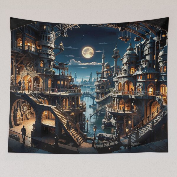 Item preview, Steampunk Cityscape Jigsaw Puzzles - Industrial Marvels on Redbubble designed and sold by PuzzleBoxDesign.