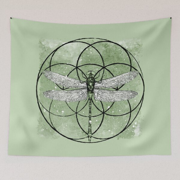 Item preview, Libélula verde de la semilla de la vida: una fascinante fusión del simbolismo de la geometría sagrada designed and sold by LunarisPlexus.
