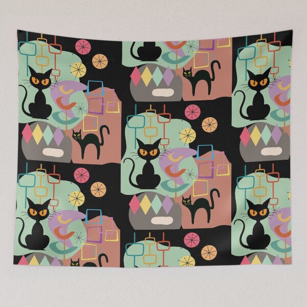 Item preview, 50s Style Cat Pattern Vintage Color Illustration Design designed and sold by EarthArtDesigns.