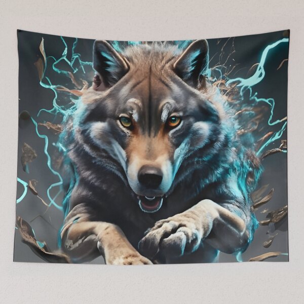 Item preview, Very realistic wolf jumping with lightnings pulsing on him veins, designed and sold by AbominationShop.